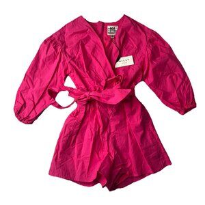 Milly Minis Girls Paulina Poplin Romper Pink Hibiscus Size 7/8 With Tags